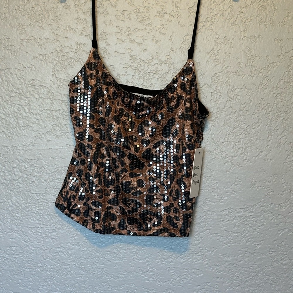 Leopard Print Sequin Cami Top